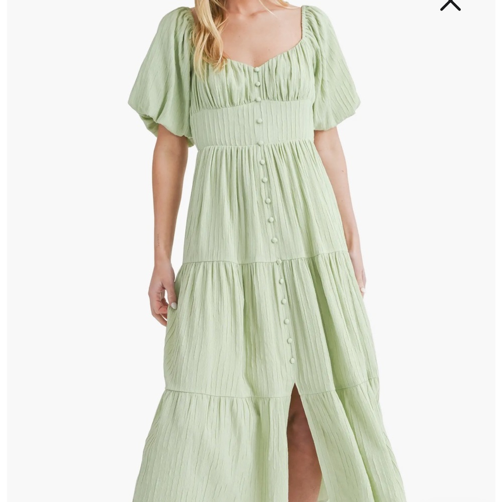 All in Favor-Puff Sleeve Tiered Midi Dress